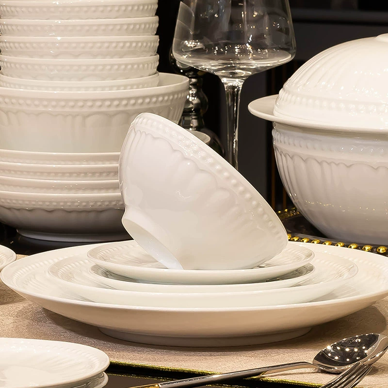 Service de vaisselle en porcelaine osseuse gaufrée tableware view 2