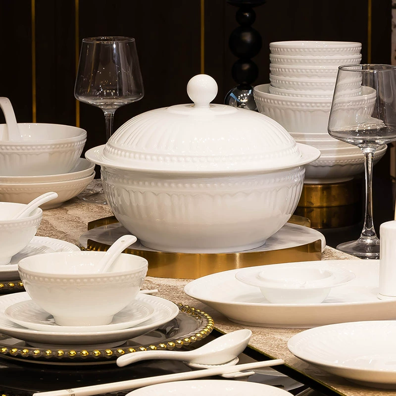 Service de vaisselle en porcelaine osseuse gaufrée tableware view 4