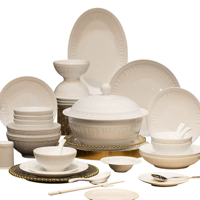 Service de vaisselle en porcelaine osseuse gaufrée tableware view 5