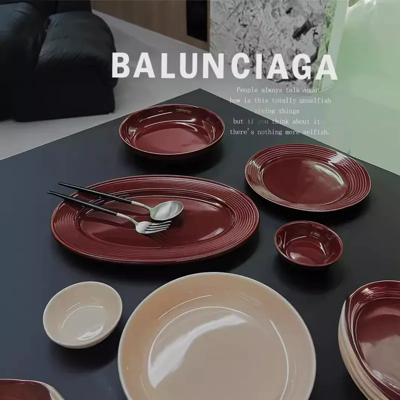 طقم وعاء وطبق من البورسلين بنقش خيطي tableware view 4