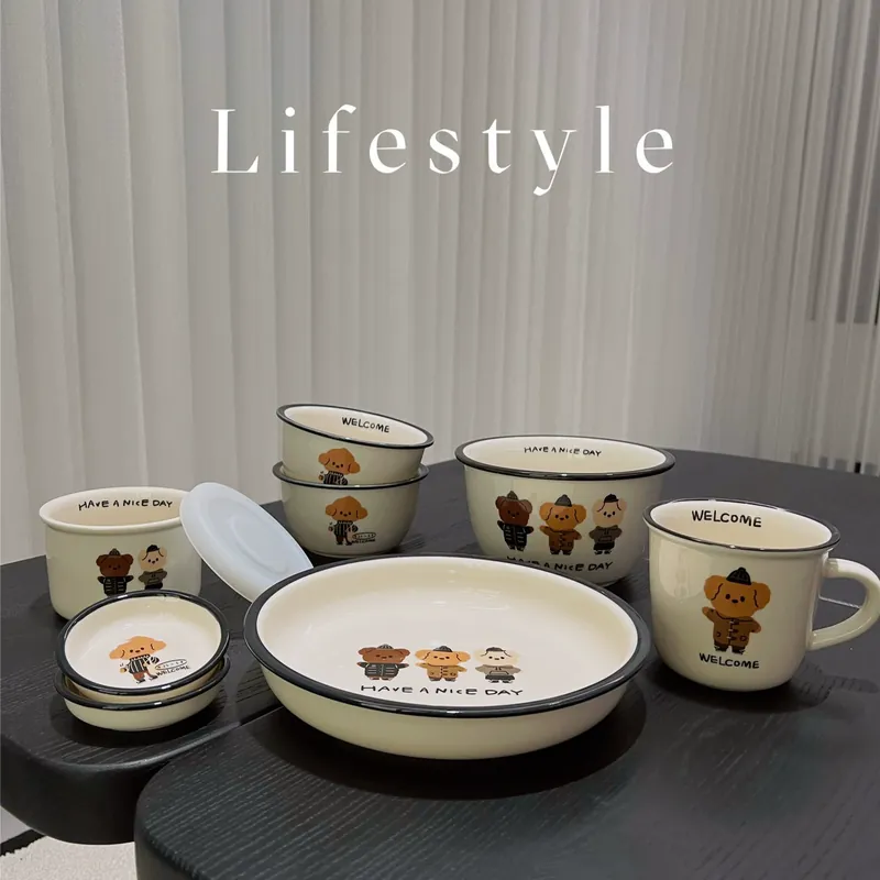Porcelain Tableware Set with Dog Design