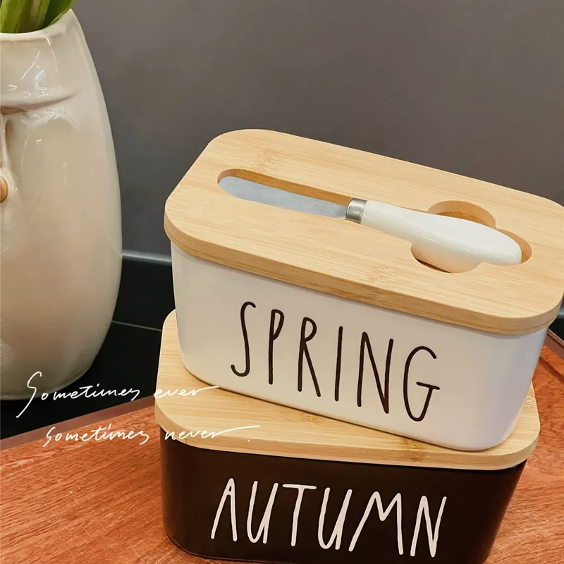 Ceramic Butter Dish with Lid and Knife