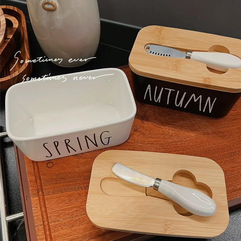 Ceramic Butter Dish with Lid and Knife tableware view 4