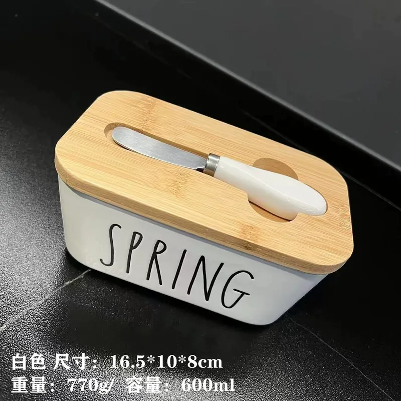 Ceramic Butter Dish with Lid and Knife tableware view 7