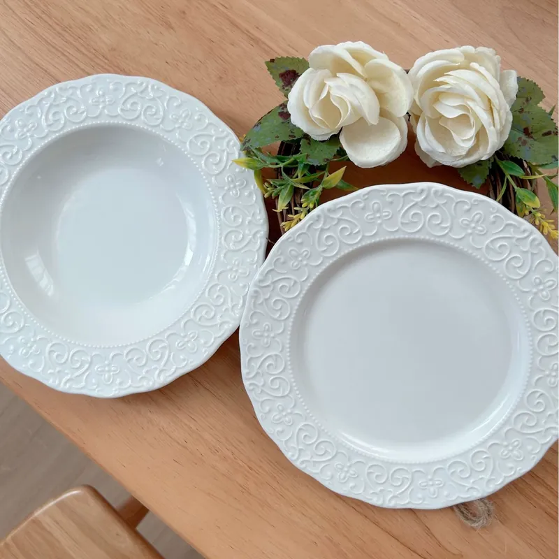 طبق حلوى بورسلين كلاسيكي بحافة tableware view 3