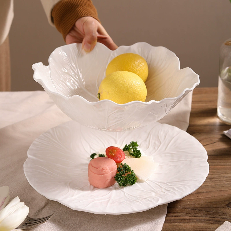 Floral Relief Ceramic Bowl and Plate Set