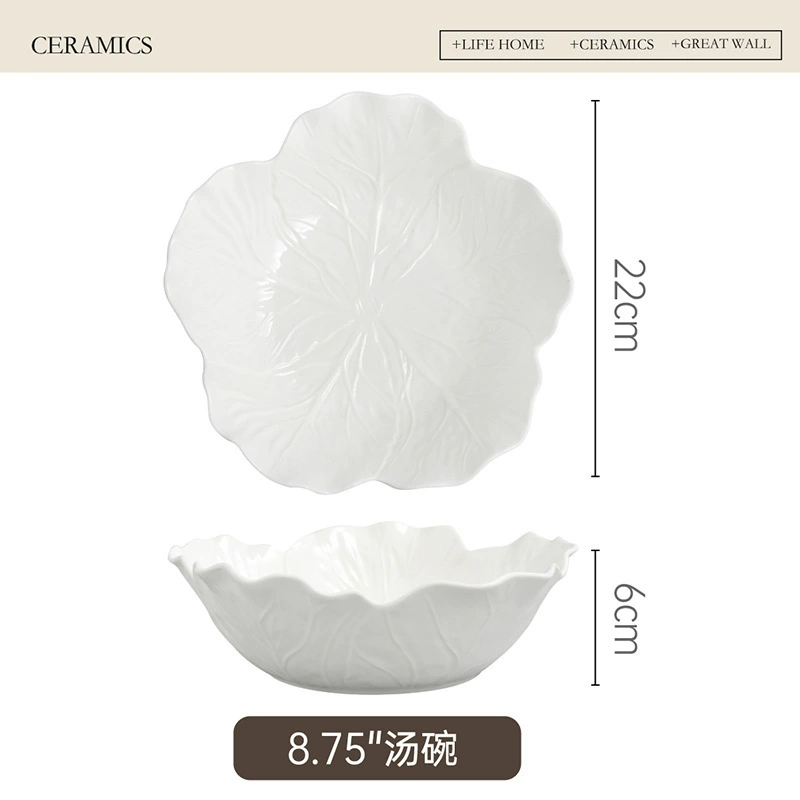 Set de bol y plato de cerámica con relieve floral tableware view 6