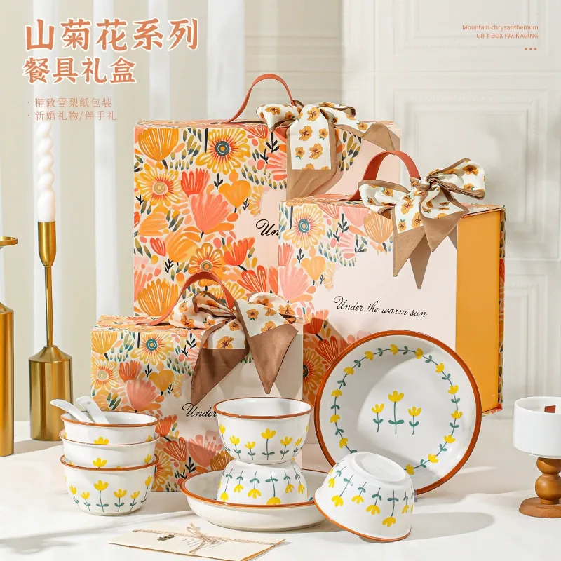 Service de vaisselle en céramique chrysanthème tableware view 2
