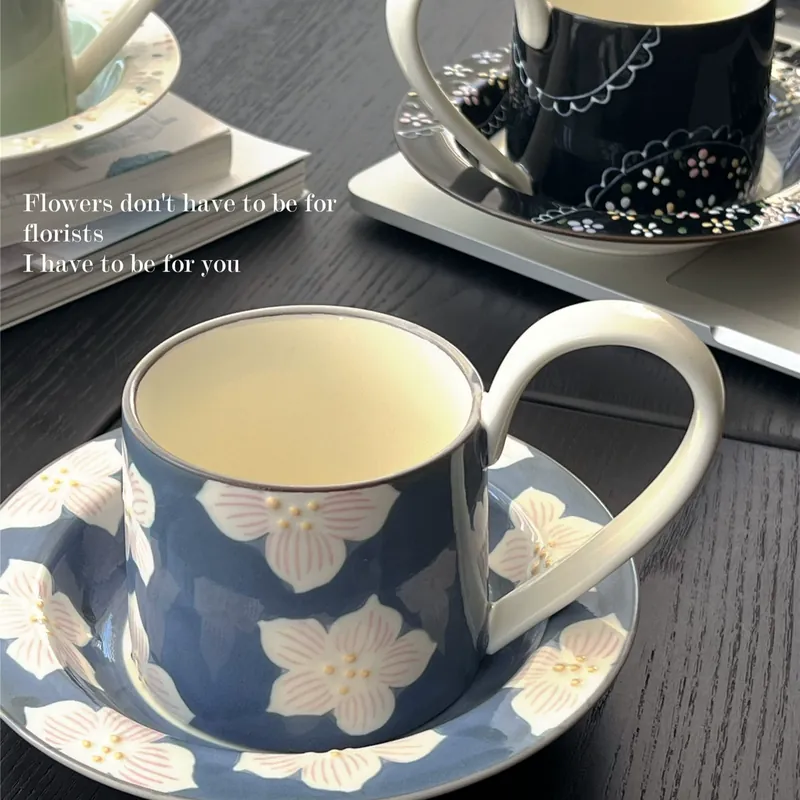 Ceramic Coffee Cup and Saucer Set with Vintage Design tableware view 5