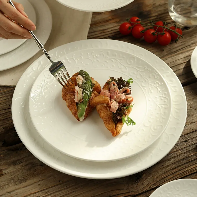 French Relief Ceramic Breakfast Plate tableware view 3