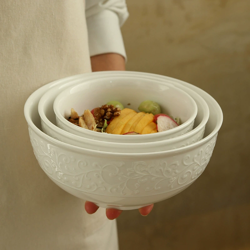 Relief White Ceramic Soup Bowl tableware view 2