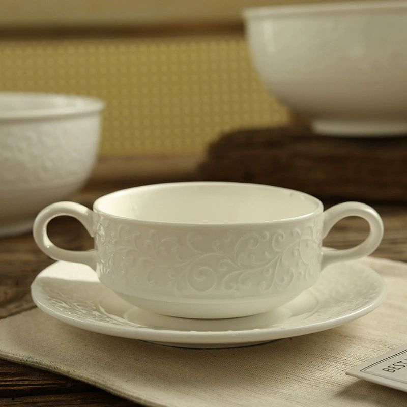 Relief White Ceramic Soup Bowl tableware view 3