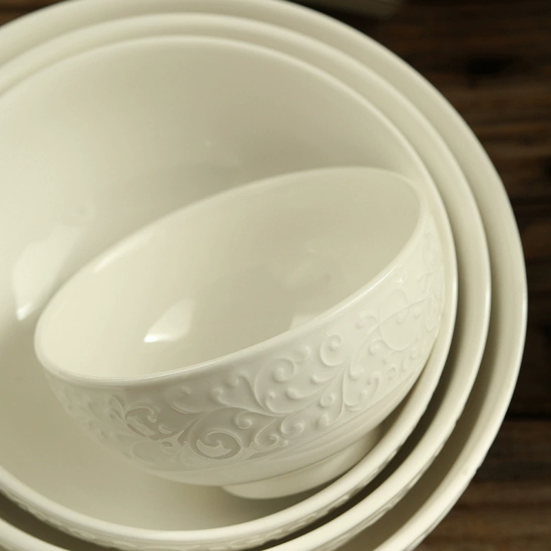 Relief White Ceramic Soup Bowl tableware view 4