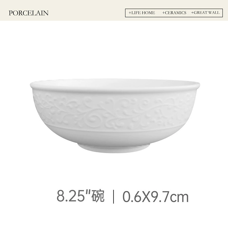 Relief White Ceramic Soup Bowl tableware view 6