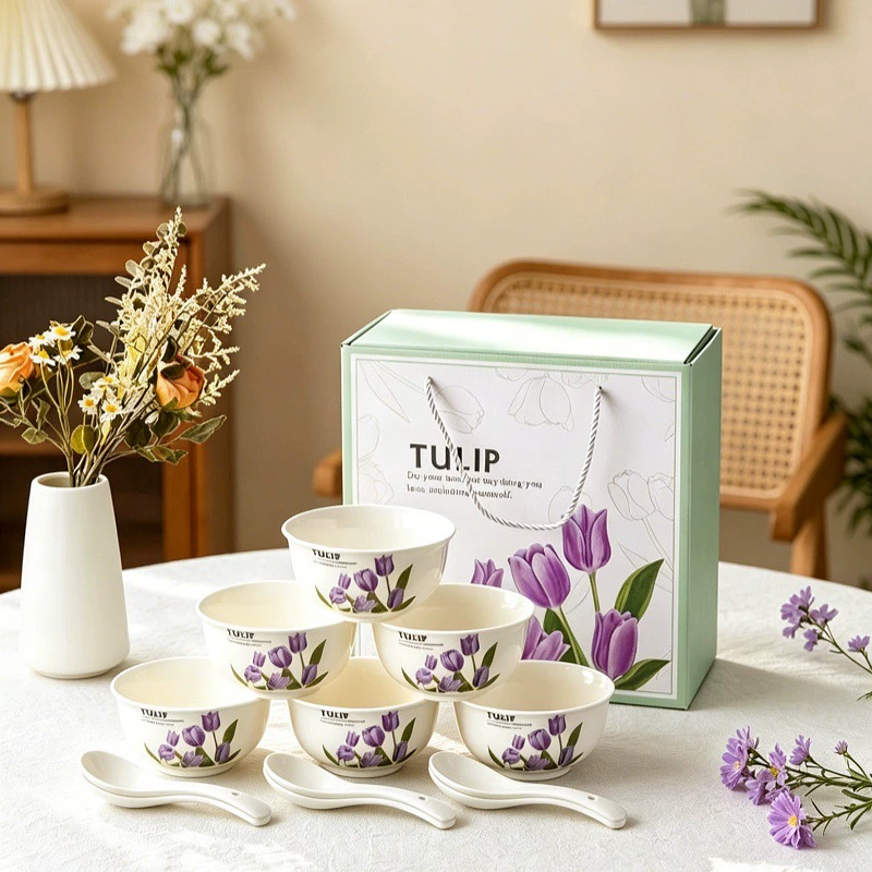 Service de vaisselle tulipe en céramique avec bols et assiettes tableware view 2