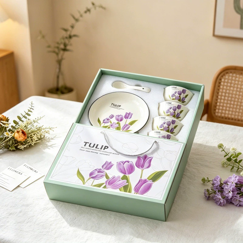 Service de vaisselle tulipe en céramique avec bols et assiettes tableware view 3