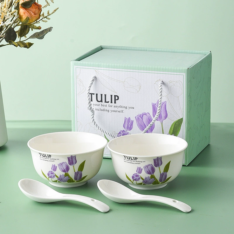 Service de vaisselle tulipe en céramique avec bols et assiettes tableware view 6