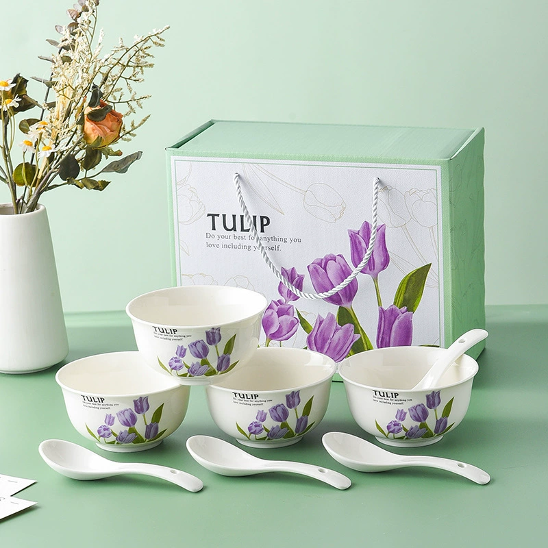 Service de vaisselle tulipe en céramique avec bols et assiettes tableware view 7