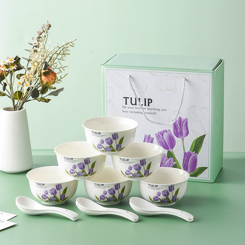 Service de vaisselle tulipe en céramique avec bols et assiettes tableware view 8