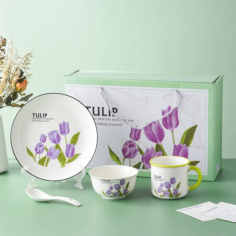 Service de vaisselle tulipe en céramique avec bols et assiettes tableware view 9