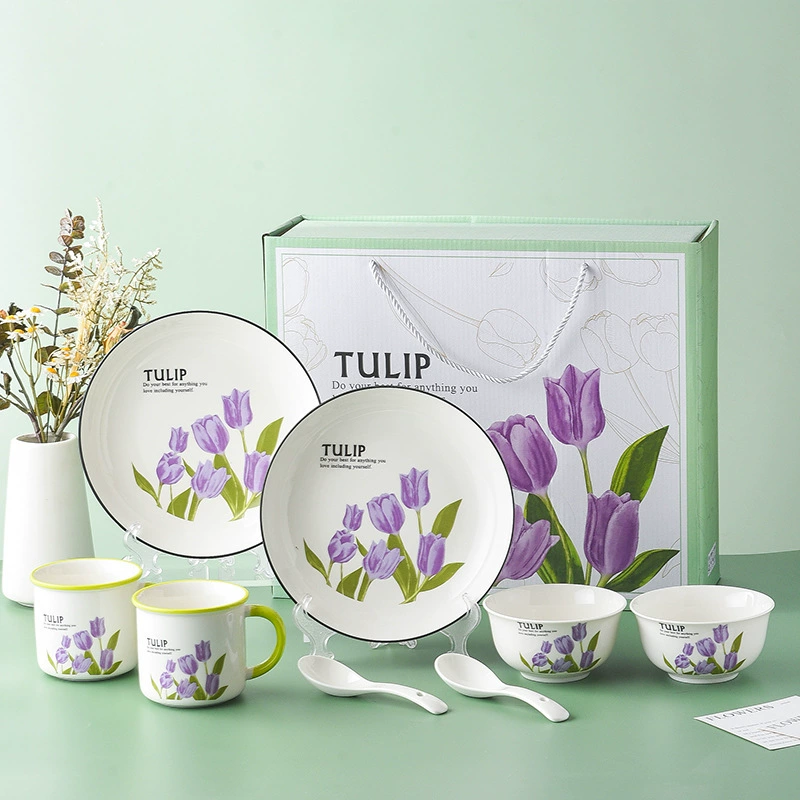 Service de vaisselle tulipe en céramique avec bols et assiettes tableware view 10