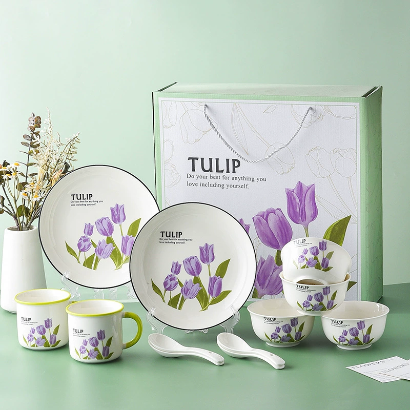 Service de vaisselle tulipe en céramique avec bols et assiettes tableware view 11