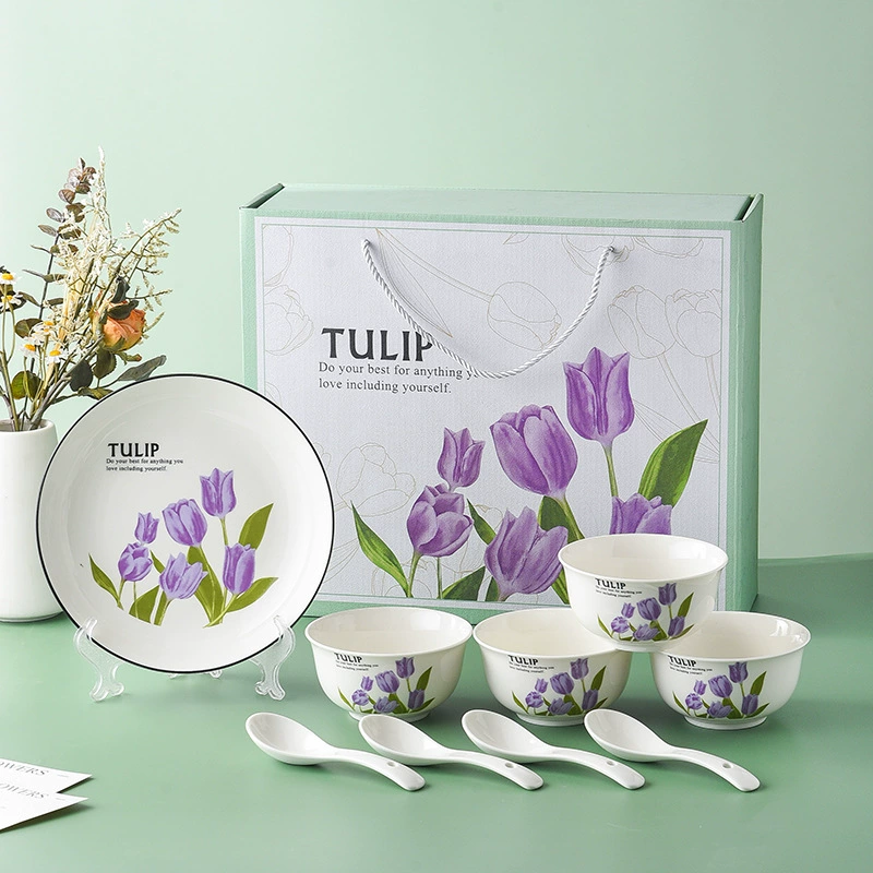 Service de vaisselle tulipe en céramique avec bols et assiettes tableware view 12