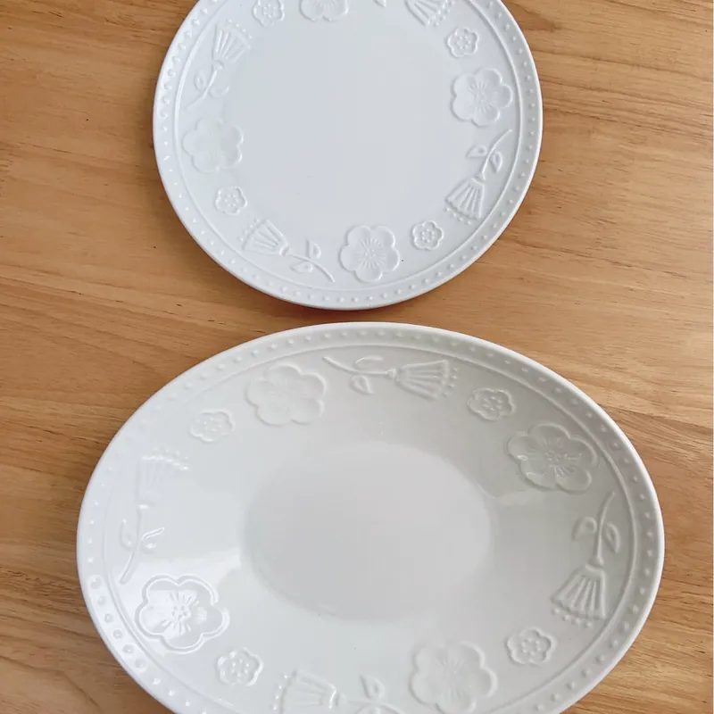 Embossed Floral Porcelain Serving Plate