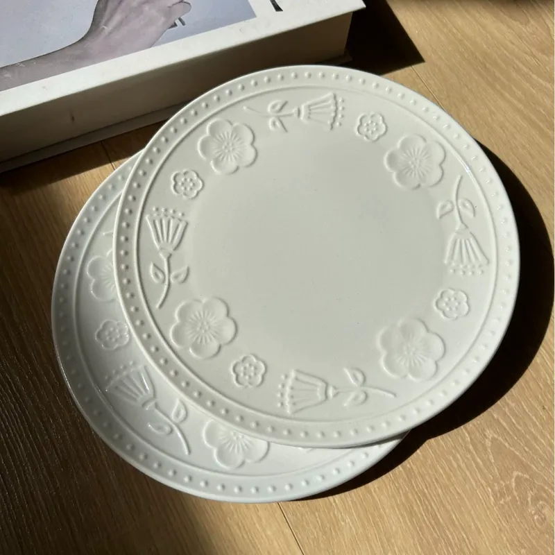Embossed Floral Porcelain Serving Plate tableware view 2