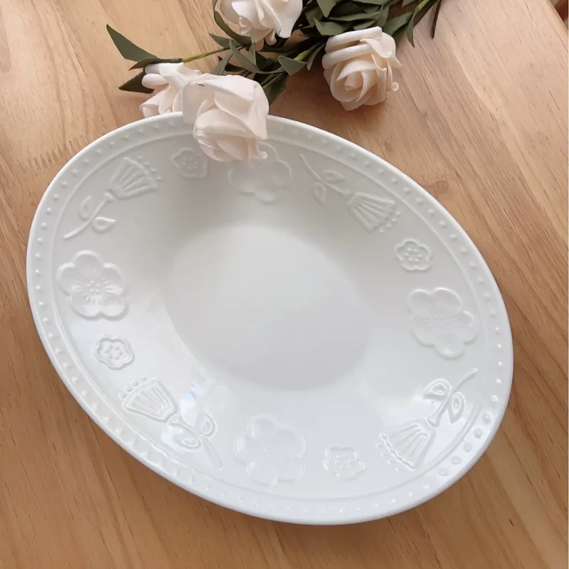 Embossed Floral Porcelain Serving Plate tableware view 7