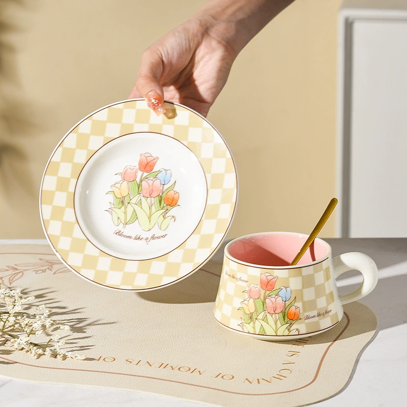 Vintage Ceramic Coffee Cup and Saucer Set tableware view 3