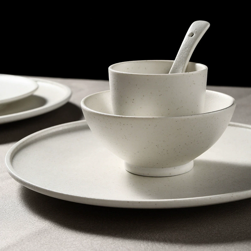 Set de vajilla de cerámica nórdico con platos moteados tableware view 4