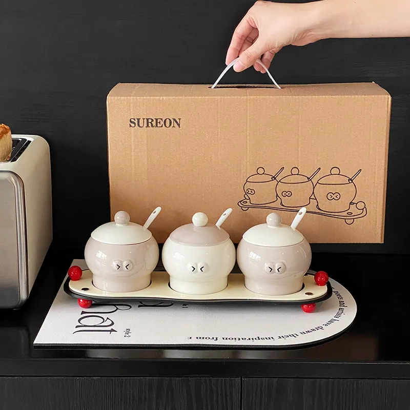 크림 디자인 세라믹 향신료 병 세트 tableware view 2