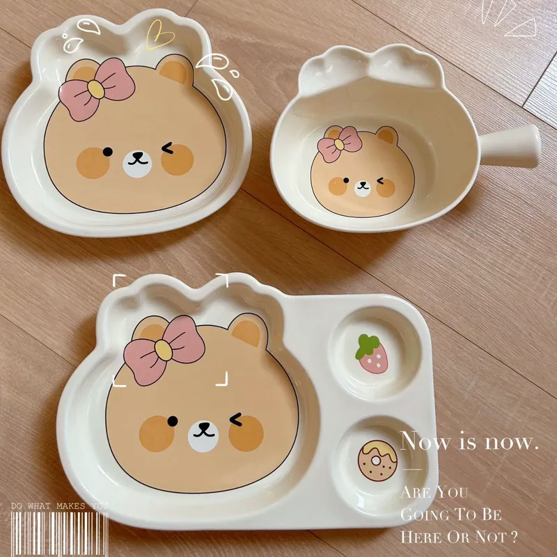 Kids Ceramic Divided Plate with Handle tableware view 2