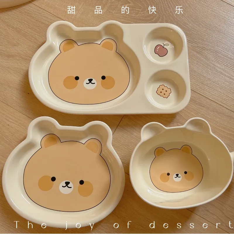 Kids Ceramic Divided Plate with Handle tableware view 3
