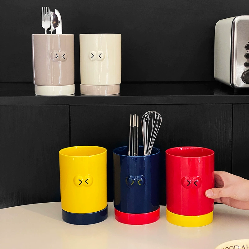 Ceramic Utensil Holder with Abstract Design
