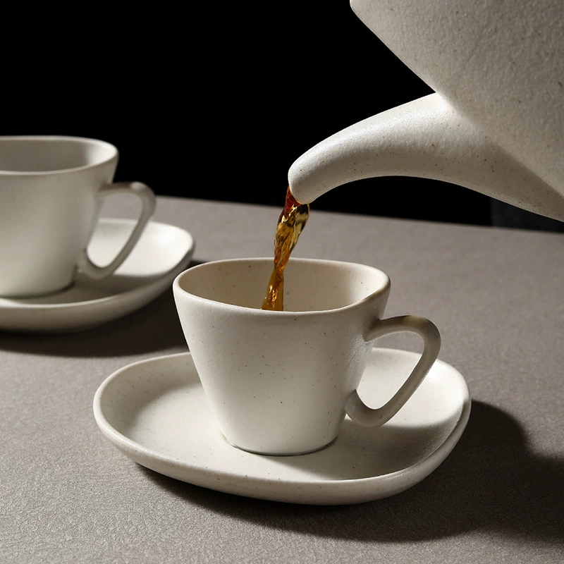 Irregular Ceramic Coffee Cup and Saucer Set