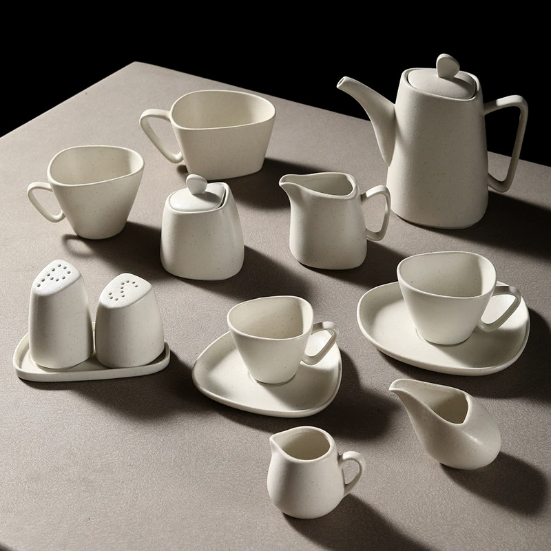 Irregular Ceramic Coffee Cup Set with Saucer