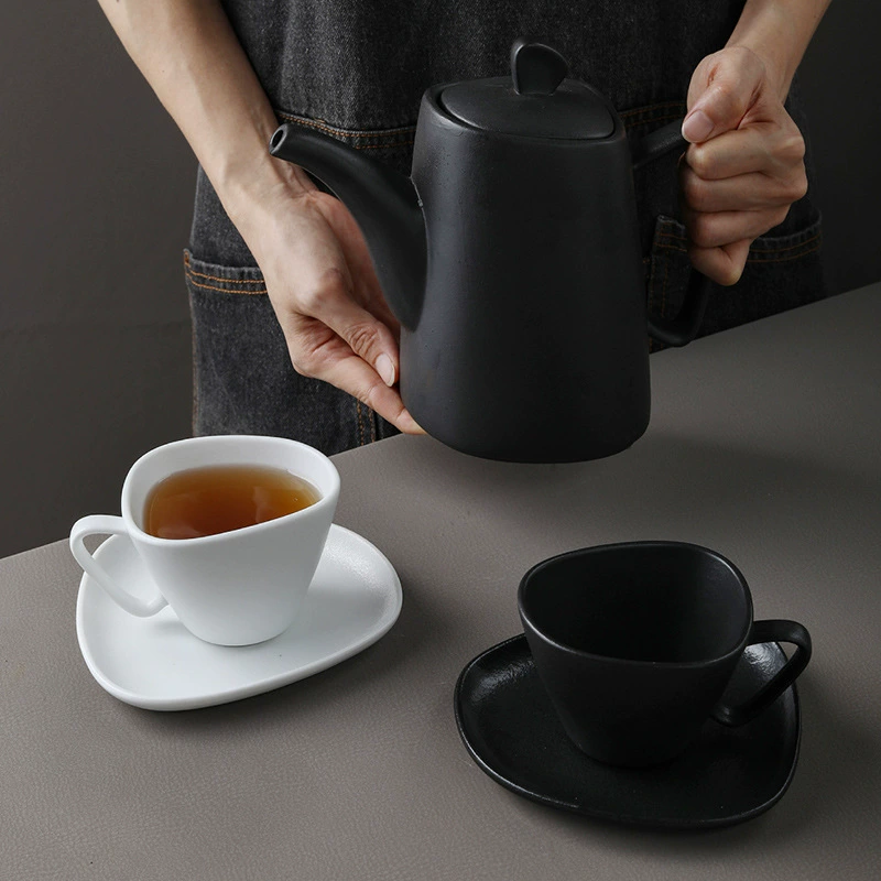 Irregular Ceramic Coffee Cup and Saucer Set tableware view 3