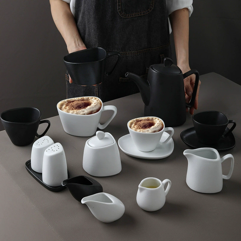 Irregular Ceramic Coffee Cup and Saucer Set