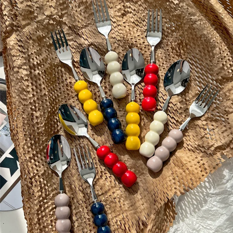 Stainless Steel Fork and Spoon Set with Ceramic Handle tableware view 2