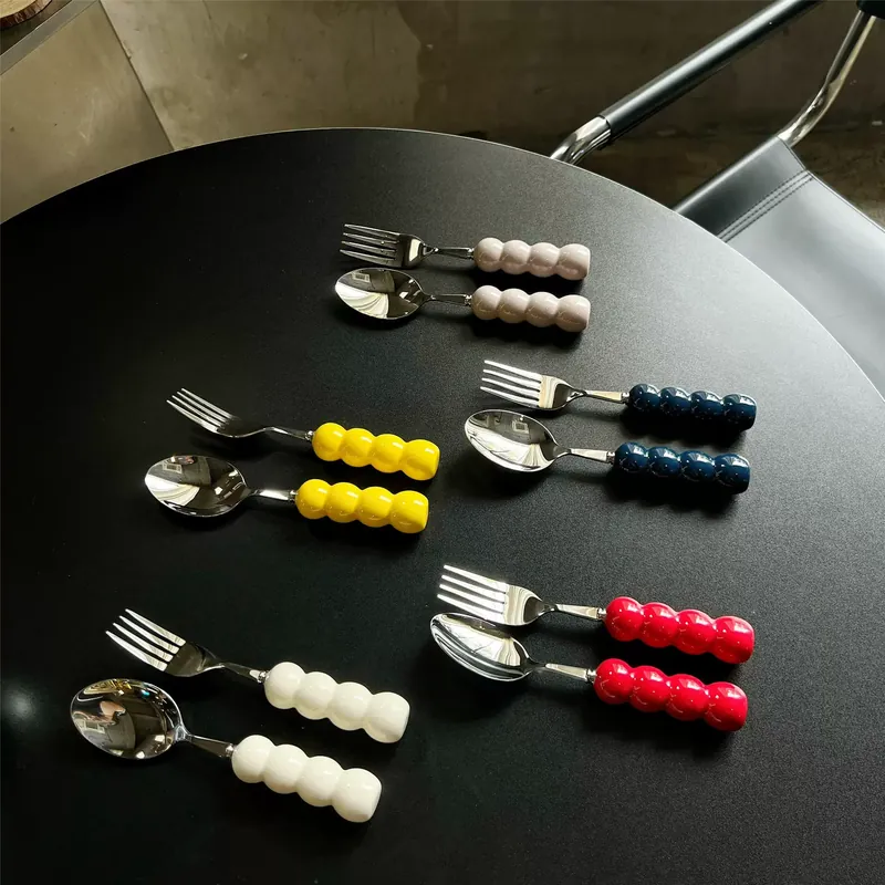 Stainless Steel Fork and Spoon Set with Ceramic Handle tableware view 3