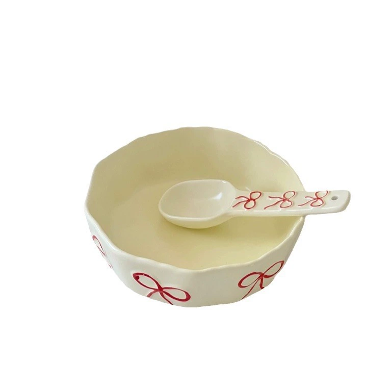 ملعقة سيراميك وردية بنقش بارز مع فيونكة tableware view 5