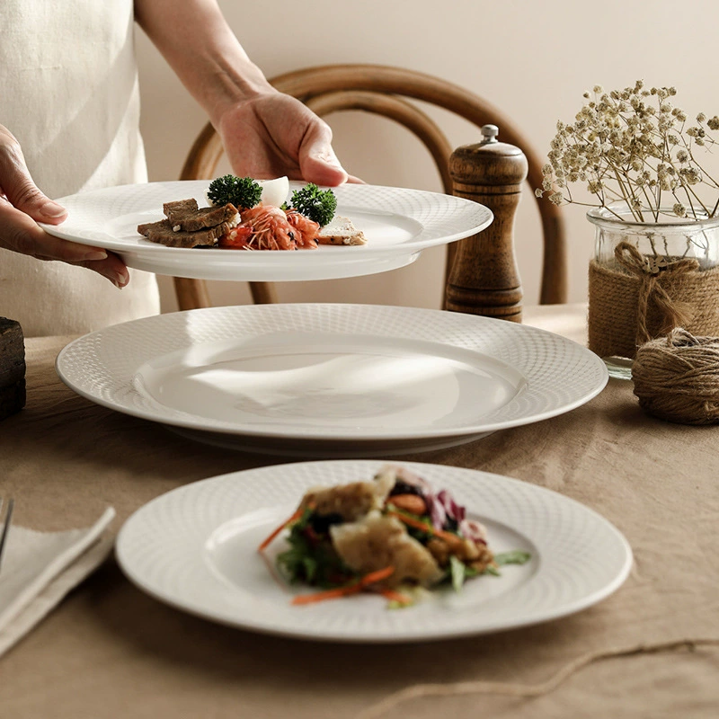Grid Pattern Ceramic Steak Plate