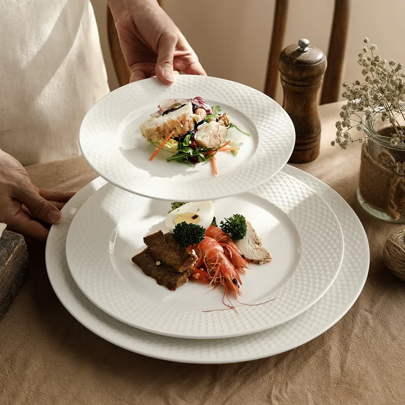 Grid Pattern Ceramic Steak Plate tableware view 2