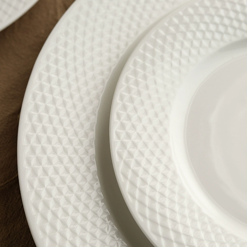 Grid Pattern Ceramic Steak Plate tableware view 4