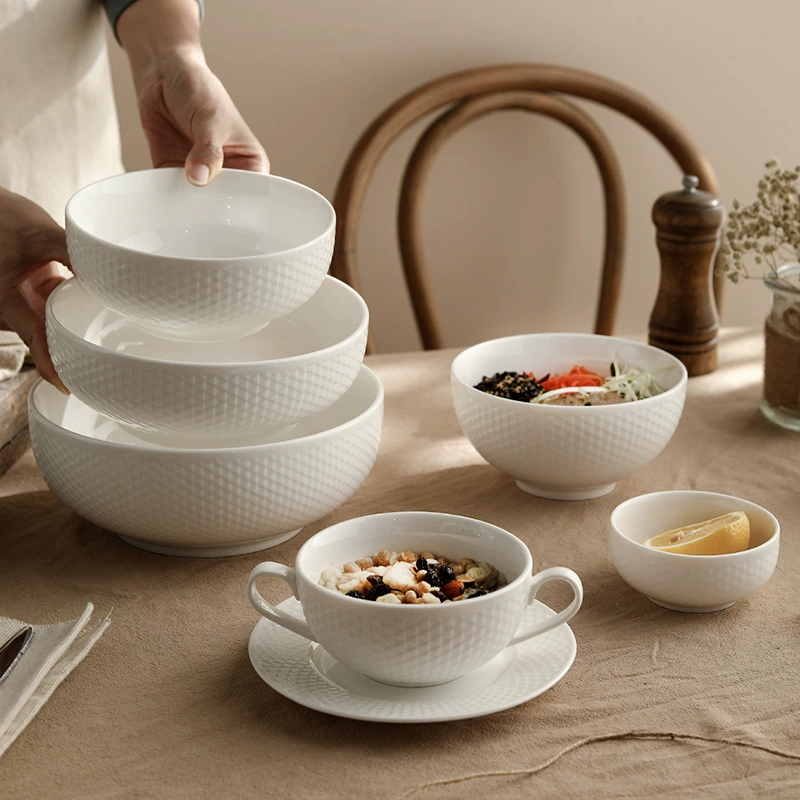Grid Pattern Ceramic Rice Bowl