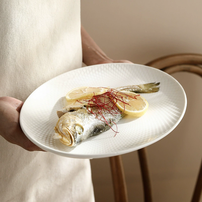 Grid Pattern Oval Ceramic Plate tableware view 3
