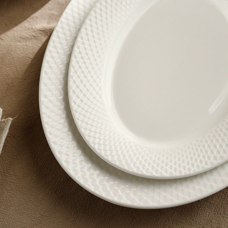 Grid Pattern Oval Ceramic Plate tableware view 4