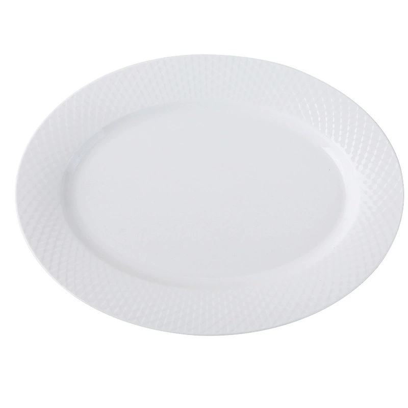 Grid Pattern Oval Ceramic Plate tableware view 5